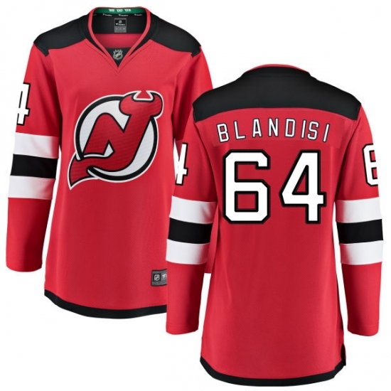 Women's New Jersey Devils #64 Joseph Blandisi Fanatics Branded Red Home Breakaway NHL Jersey Women's New Jersey Devils #64 Joseph Blandisi Fanatics Branded Red Home Breakaway NHL Jersey