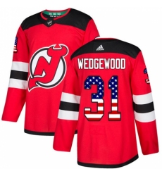 Men's Adidas New Jersey Devils #31 Scott Wedgewood Authentic Red USA Flag Fashion NHL Jersey