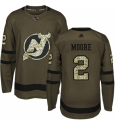 Men's Adidas New Jersey Devils #2 John Moore Authentic Green Salute to Service NHL Jersey