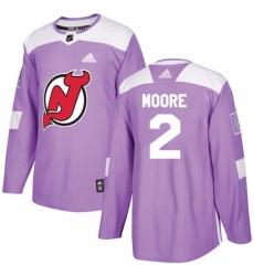 Men's Adidas New Jersey Devils #2 John Moore Authentic Purple Fights Cancer Practice NHL Jersey