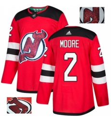 Men's Adidas New Jersey Devils #2 John Moore Authentic Red Fashion Gold NHL Jersey
