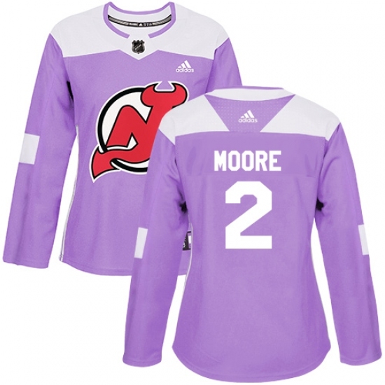 Women's Adidas New Jersey Devils #2 John Moore Authentic Purple Fights Cancer Practice NHL Jersey Women's Adidas New Jersey Devils #2 John Moore Authentic Purple Fights Cancer Practice NHL Jersey