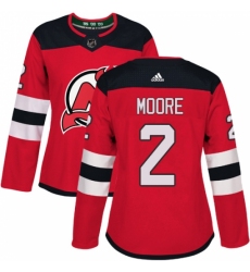 Women's Adidas New Jersey Devils #2 John Moore Authentic Red Home NHL Jersey