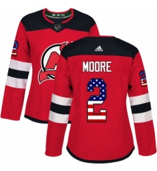 Women's Adidas New Jersey Devils #2 John Moore Authentic Red USA Flag Fashion NHL Jersey