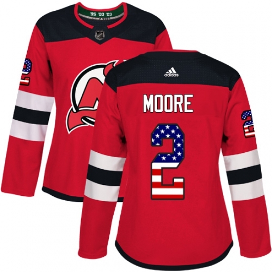 Women's Adidas New Jersey Devils #2 John Moore Authentic Red USA Flag Fashion NHL Jersey Women's Adidas New Jersey Devils #2 John Moore Authentic Red USA Flag Fashion NHL Jersey