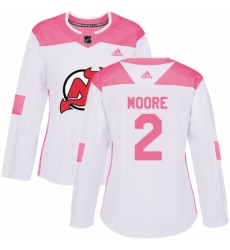 Women's Adidas New Jersey Devils #2 John Moore Authentic White/Pink Fashion NHL Jersey Women's Adidas New Jersey Devils #2 John Moore Authentic White/Pink Fashion NHL Jersey