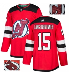 Men's Adidas New Jersey Devils #15 Jamie Langenbrunner Authentic Red Fashion Gold NHL Jersey