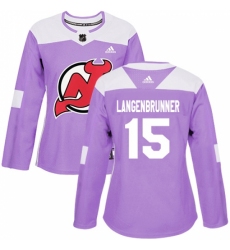 Women's Adidas New Jersey Devils #15 Jamie Langenbrunner Authentic Purple Fights Cancer Practice NHL Jersey