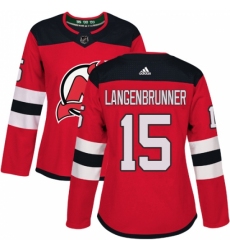 Women's Adidas New Jersey Devils #15 Jamie Langenbrunner Authentic Red Home NHL Jersey