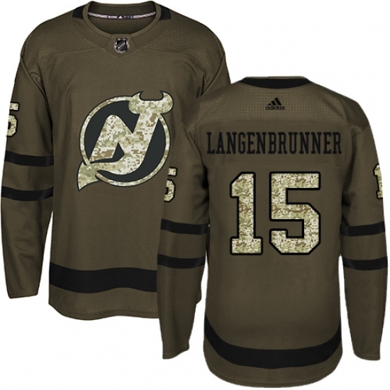 Youth Adidas New Jersey Devils #15 Jamie Langenbrunner Authentic Green Salute to Service NHL Jersey Youth Adidas New Jersey Devils #15 Jamie Langenbrunner Authentic Green Salute to Service NHL Jersey
