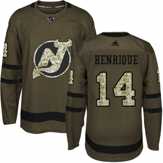 Men's Adidas New Jersey Devils #14 Adam Henrique Authentic Green Salute to Service NHL Jersey Men's Adidas New Jersey Devils #14 Adam Henrique Authentic Green Salute to Service NHL Jersey