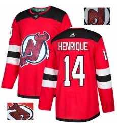 Men's Adidas New Jersey Devils #14 Adam Henrique Authentic Red Fashion Gold NHL Jersey