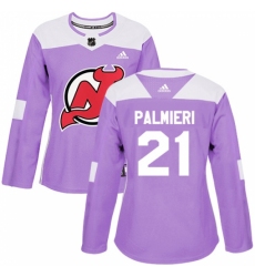 Women's Adidas New Jersey Devils #21 Kyle Palmieri Authentic Purple Fights Cancer Practice NHL Jersey