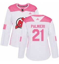 Women's Adidas New Jersey Devils #21 Kyle Palmieri Authentic White/Pink Fashion NHL Jersey
