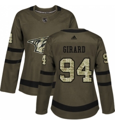 Women's Adidas Nashville Predators #94 Samuel Girard Authentic Green Salute to Service NHL Jersey