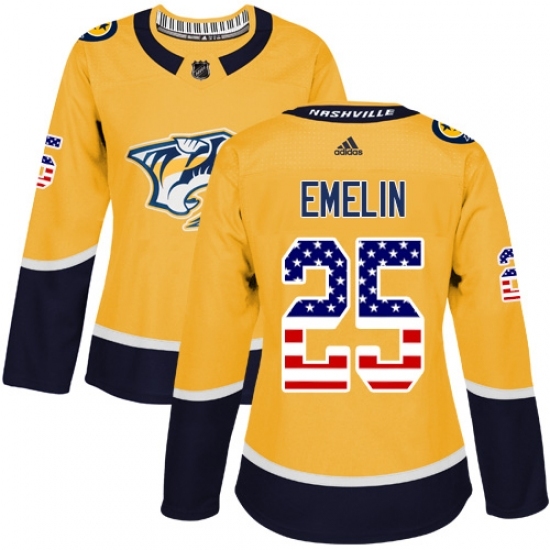 Women's Adidas Nashville Predators #25 Alexei Emelin Authentic Gold USA Flag Fashion NHL Jersey Women's Adidas Nashville Predators #25 Alexei Emelin Authentic Gold USA Flag Fashion NHL Jersey