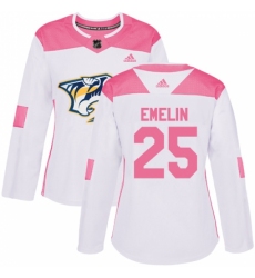 Women's Adidas Nashville Predators #25 Alexei Emelin Authentic White/Pink Fashion NHL Jersey Women's Adidas Nashville Predators #25 Alexei Emelin Authentic White/Pink Fashion NHL Jersey