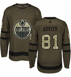 Men's Adidas Edmonton Oilers #81 Yohann Auvitu Authentic Green Salute to Service NHL Jersey