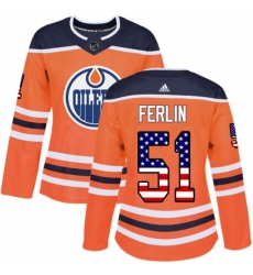 Women's Adidas Edmonton Oilers #51 Brian Ferlin Authentic Orange USA Flag Fashion NHL Jersey