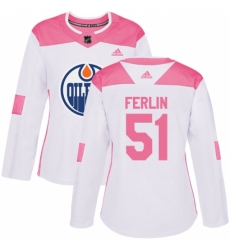 Women's Adidas Edmonton Oilers #51 Brian Ferlin Authentic White/Pink Fashion NHL Jersey