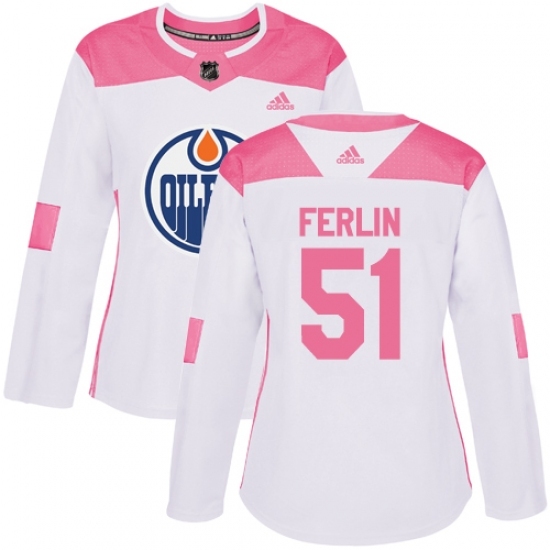 Women's Adidas Edmonton Oilers #51 Brian Ferlin Authentic White/Pink Fashion NHL Jersey Women's Adidas Edmonton Oilers #51 Brian Ferlin Authentic White/Pink Fashion NHL Jersey