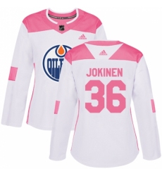 Women's Adidas Edmonton Oilers #36 Jussi Jokinen Authentic White/Pink Fashion NHL Jersey