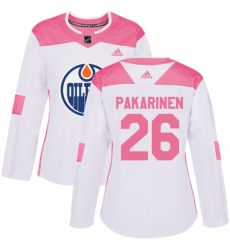 Women's Adidas Edmonton Oilers #26 Iiro Pakarinen Authentic White/Pink Fashion NHL Jersey