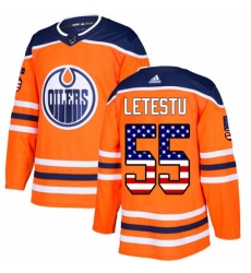 Men's Adidas Edmonton Oilers #55 Mark Letestu Authentic Orange USA Flag Fashion NHL Jersey
