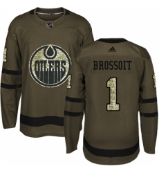 Men's Adidas Edmonton Oilers #1 Laurent Brossoit Authentic Green Salute to Service NHL Jersey