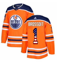 Men's Adidas Edmonton Oilers #1 Laurent Brossoit Authentic Orange USA Flag Fashion NHL Jersey