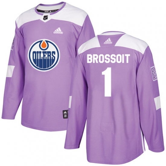 Men's Adidas Edmonton Oilers #1 Laurent Brossoit Authentic Purple Fights Cancer Practice NHL Jersey Men's Adidas Edmonton Oilers #1 Laurent Brossoit Authentic Purple Fights Cancer Practice NHL Jersey