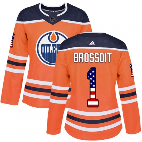 Women's Adidas Edmonton Oilers #1 Laurent Brossoit Authentic Orange USA Flag Fashion NHL Jersey Women's Adidas Edmonton Oilers #1 Laurent Brossoit Authentic Orange USA Flag Fashion NHL Jersey