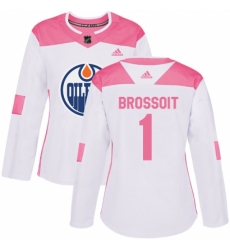 Women's Adidas Edmonton Oilers #1 Laurent Brossoit Authentic White/Pink Fashion NHL Jersey