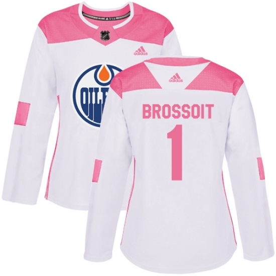 Women's Adidas Edmonton Oilers #1 Laurent Brossoit Authentic White/Pink Fashion NHL Jersey Women's Adidas Edmonton Oilers #1 Laurent Brossoit Authentic White/Pink Fashion NHL Jersey
