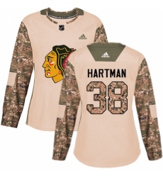 Women's Adidas Chicago Blackhawks #38 Ryan Hartman Authentic Camo Veterans Day Practice NHL Jersey
