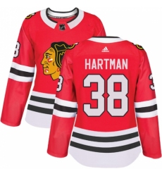 Women's Adidas Chicago Blackhawks #38 Ryan Hartman Authentic Red Home NHL Jersey