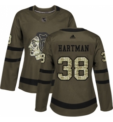 Women's Reebok Chicago Blackhawks #38 Ryan Hartman Authentic Green Salute to Service NHL Jersey