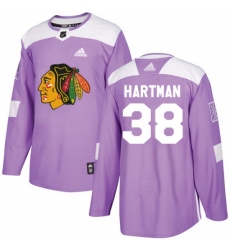 Youth Adidas Chicago Blackhawks #38 Ryan Hartman Authentic Purple Fights Cancer Practice NHL Jersey