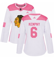 Women's Adidas Chicago Blackhawks #6 Michal Kempny Authentic White/Pink Fashion NHL Jersey