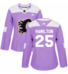Women's Reebok Calgary Flames #25 Freddie Hamilton Authentic Purple Fights Cancer Practice NHL Jersey
