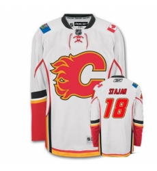 Men's Reebok Calgary Flames #18 Matt Stajan Authentic White Away NHL Jersey