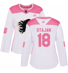 Women's Adidas Calgary Flames #18 Matt Stajan Authentic White/Pink Fashion NHL Jersey