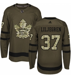 Men's Adidas Toronto Maple Leafs #37 Timothy Liljegren Authentic Green Salute to Service NHL Jersey