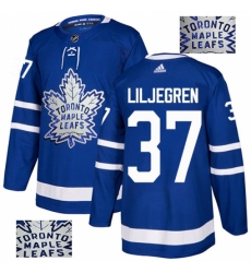 Men's Adidas Toronto Maple Leafs #37 Timothy Liljegren Authentic Royal Blue Fashion Gold NHL Jersey