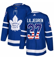 Men's Adidas Toronto Maple Leafs #37 Timothy Liljegren Authentic Royal Blue USA Flag Fashion NHL Jersey