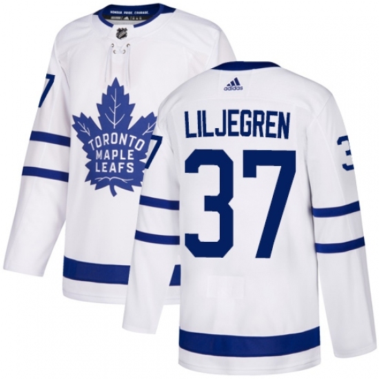 Men's Adidas Toronto Maple Leafs #37 Timothy Liljegren Authentic White Away NHL Jersey Men's Adidas Toronto Maple Leafs #37 Timothy Liljegren Authentic White Away NHL Jersey