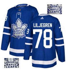 Men's Adidas Toronto Maple Leafs #78 Timothy Liljegren Authentic Royal Blue Fashion Gold NHL Jersey