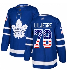 Men's Adidas Toronto Maple Leafs #78 Timothy Liljegren Authentic Royal Blue USA Flag Fashion NHL Jersey