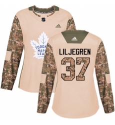 Women's Adidas Toronto Maple Leafs #37 Timothy Liljegren Authentic Camo Veterans Day Practice NHL Jersey