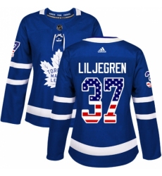 Women's Adidas Toronto Maple Leafs #37 Timothy Liljegren Authentic Royal Blue USA Flag Fashion NHL Jersey